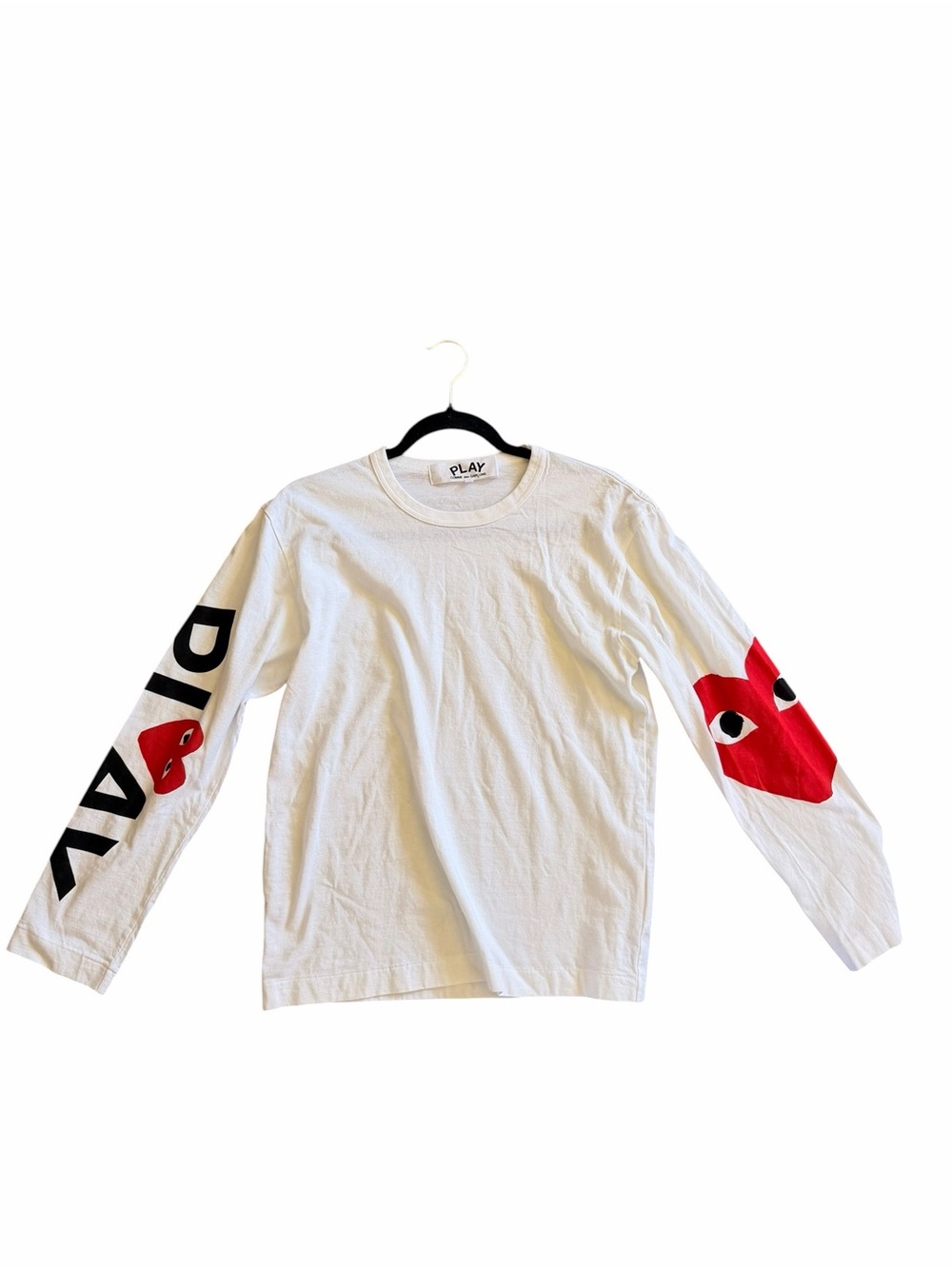 Comme des Garcons PLAY White Long-Sleeve Tee with Red Heart Graphics